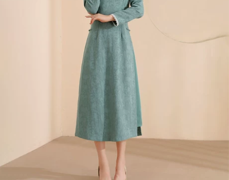 2022秋冬新款中国风旗袍裙立领高腰通勤连...