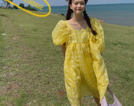 2021年新款法式复古超仙女森系文艺泡泡袖...