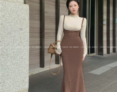 女初秋新款高腰包臀鱼尾裙纯欲性感长裙