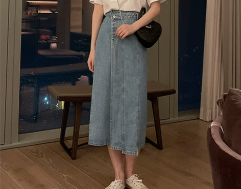 中长款牛仔半身裙女胖mm大码高腰显瘦包臀开...