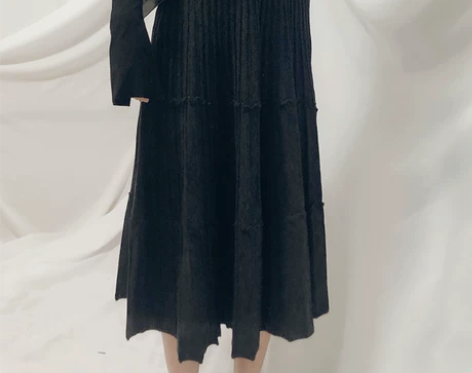 东大门韩版女春秋针织大摆A字裙高腰百褶裙！...