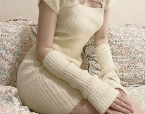 仿貂绒毛绒少女修身辣妹性感紧身针织短款上衣...