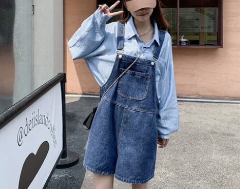复古背带裤女夏季薄款2022高腰韩版宽松牛...