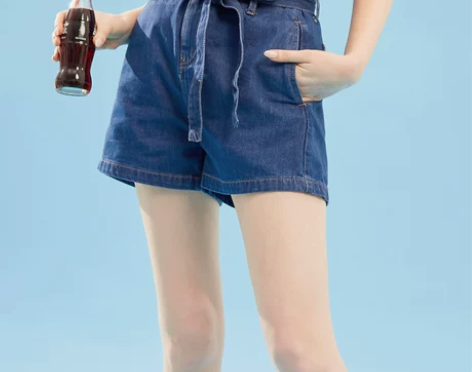 美特斯邦威牛仔裤女夏季新款时尚高腰A型牛仔...