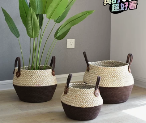 工艺品植物海草装饰草编包花盆容器家居摆设跨...