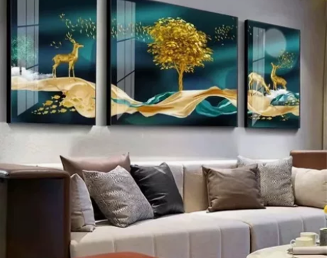现代简约轻奢客厅装饰画沙发背景三联画北欧抽...