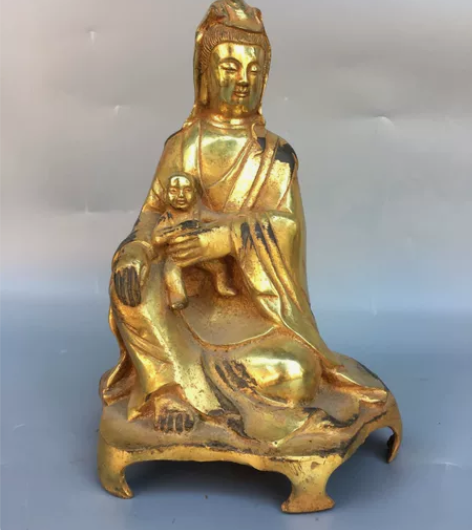 古玩店撤柜处理清代老物件捡漏处理铜鎏金送子...