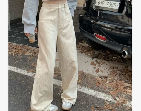 kumikumi高腰休闲裤女宽松百搭直筒裤...