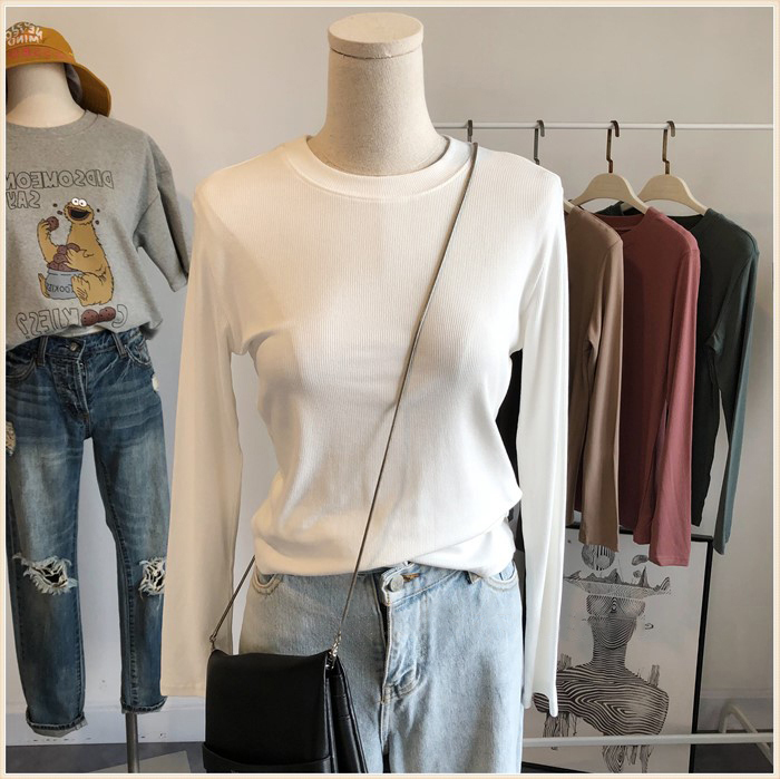 螺纹内搭白色打底衫长袖t恤女春秋百搭秋冬2...