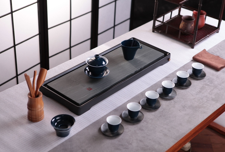 祥福简约茶盘 功夫茶盘 竹石茶盘 家用乌金...