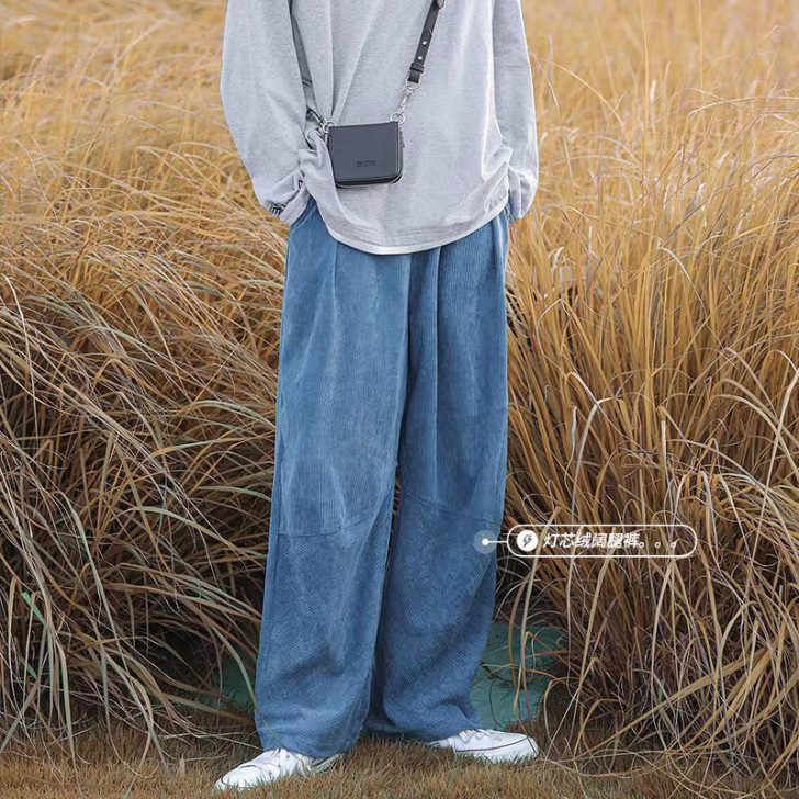 新款韩版宽松休闲长裤男秋冬季宽松直筒灯芯绒...