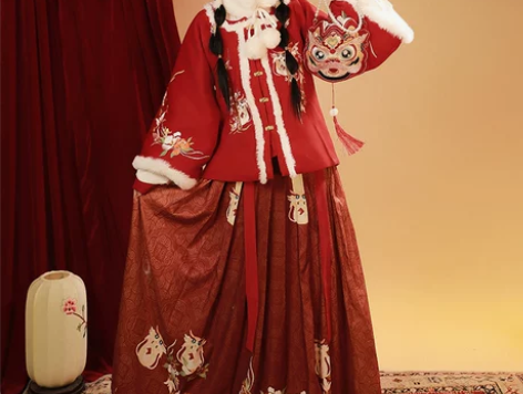 原创明制汉服女古装中国风红色加厚加绒对襟改...