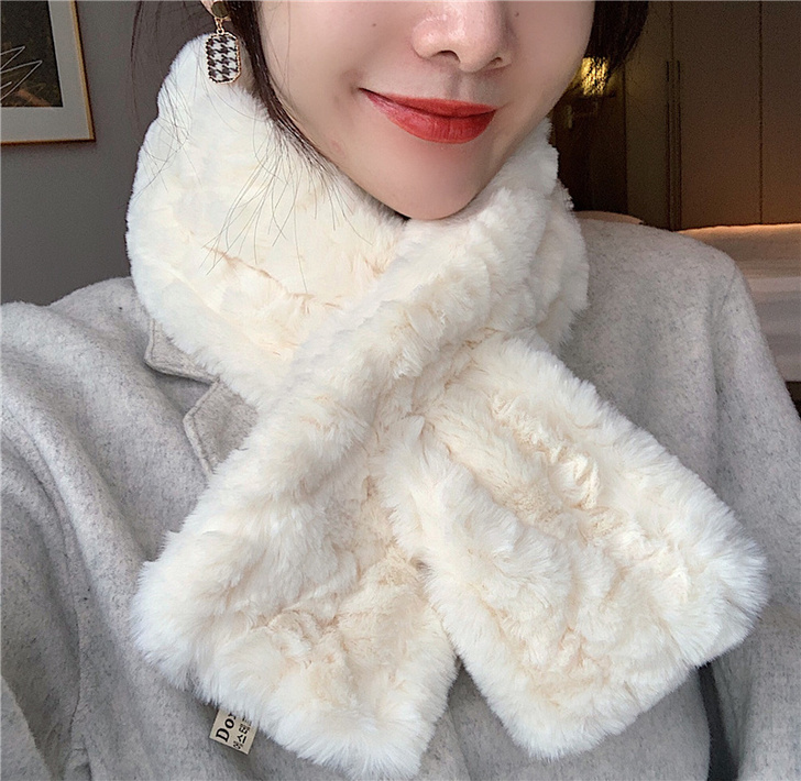 气质交叉小围脖毛毛领围巾女冬季护颈百搭可爱...