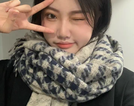 气质千鸟格流苏双面学生加厚保暖围脖韩版日系...