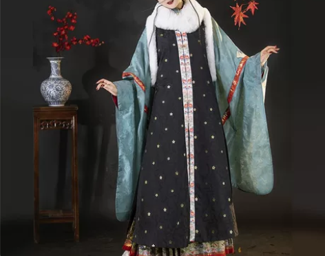 【砚滨纱】原创明制汉服暗纹纱洒金全贴边立领...