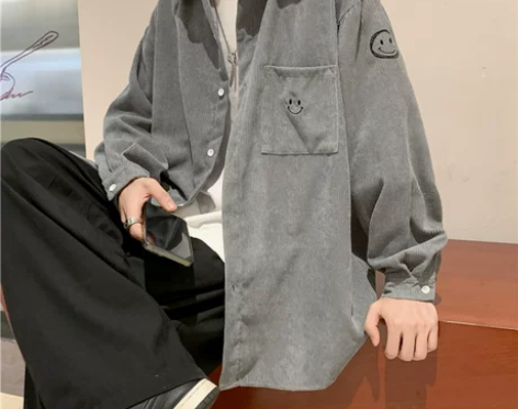 【38活动价】灯芯绒衬衫男长袖韩版宽松in...