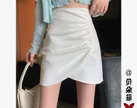 不规则褶皱半身裙女设计感小众高腰a字包臀短...