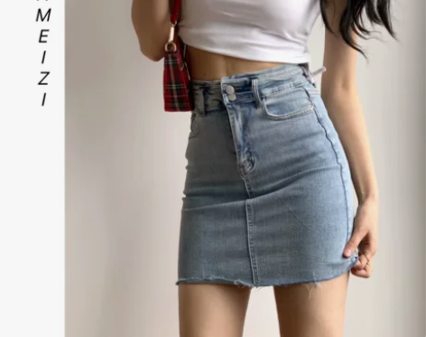 辣美子 牛仔半身裙女2022夏新款高腰包臀...