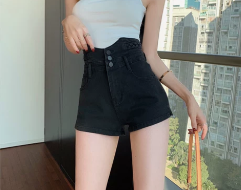 新款高腰牛仔短裤女显瘦百搭韩版外穿a字设计...