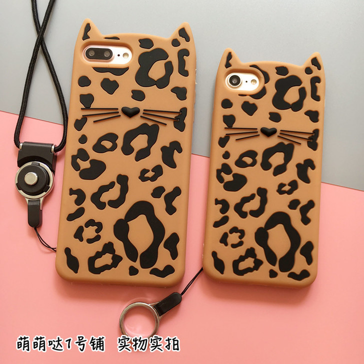 代购豹纹猫咪iPhone7plus挂绳手机...
