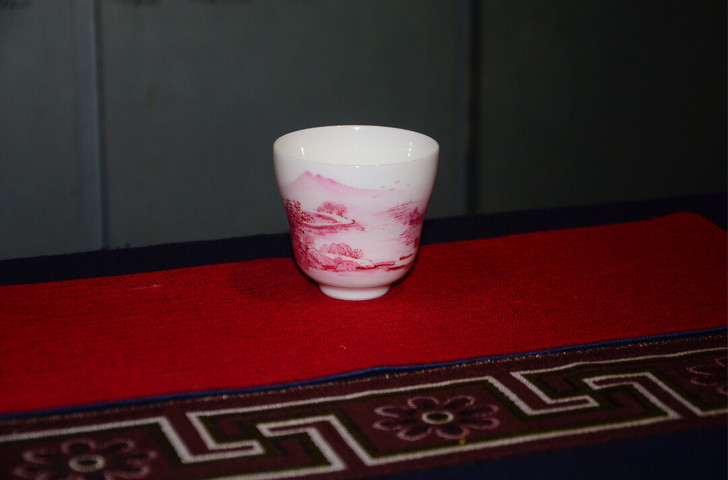 無争堂宝石红山水手绘陶瓷主人杯，茶具品茗杯...
