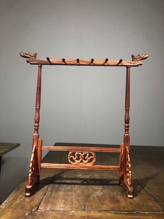 精品12针红木文房毛笔架,做工精细,纹理清...