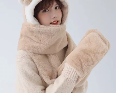 加厚光滑柔软舒适加厚仿兔毛三件套冬天可爱耳...