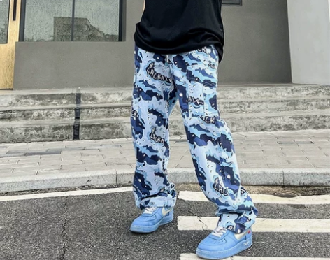 BTSG美式街头复古多口袋宽松直筒迷彩工装...