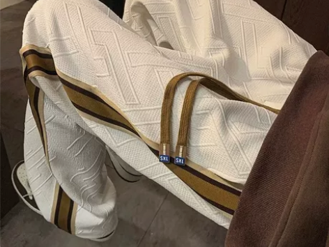 条纹拼接裤子男春秋美式复古宽松直筒阔腿裤加...