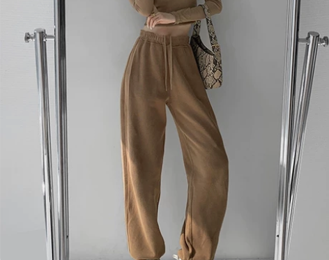 美式慵懒运动裤女加绒宽松舒适遛弯裤大码垂感...