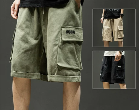工装短裤男夏日系潮牌余文乐大口袋宽松休闲卡...