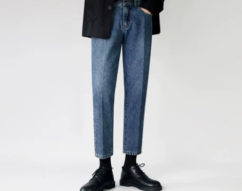 直筒宽松牛仔裤男秋冬加绒加厚韩版潮流9分裤...