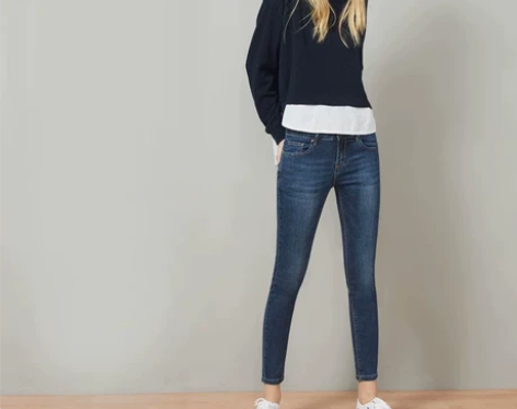 古田森牛仔裤女2022早秋女装显瘦深蓝百搭...