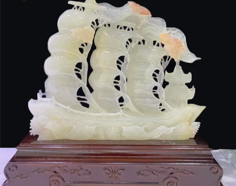 天然玉石一帆风顺摆件客厅玄关电视装饰办公室...