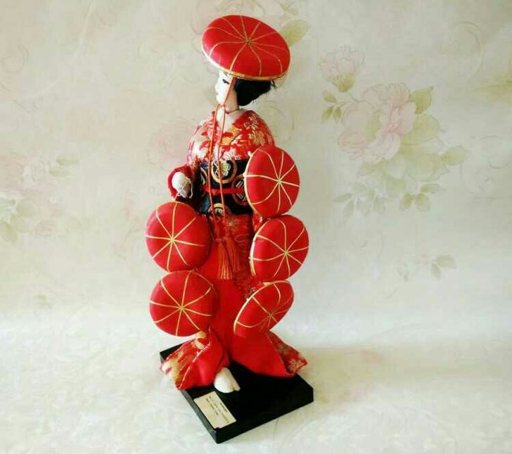 日本制昭和时期古董老绢人和服娃娃传统戏剧人...