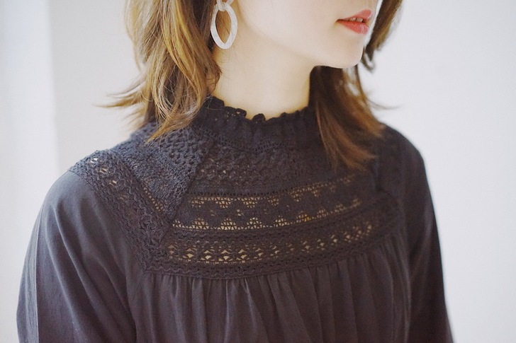 19春合作款 优雅森系蕾丝纯棉长连衣裙