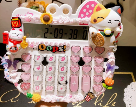 卡通语音办公计算器网红女生奶油胶可爱招财