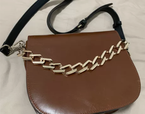 Zara复古棕色金属链条马鞍包斜挎包（送阿...