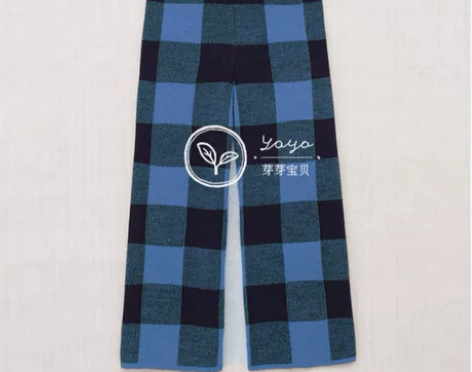 Misha Puff 蓝黑格纹针织阔腿裤2...