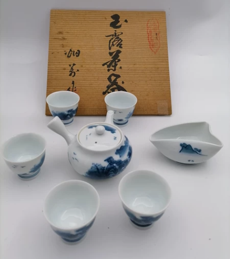 日本回流 昭和时期 畑萬作 白瓷山水染付玉...