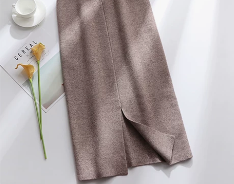 中长款针织半身裙女秋冬季高腰一步裙包臀裙长...