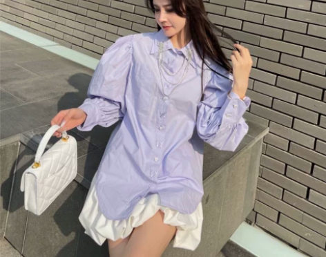 2021春季可爱风宽松休闲纯色百搭糖果色衬...