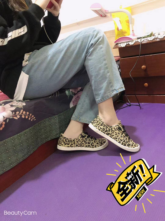 捡漏全新大码40到42豹纹做旧女帆布鞋