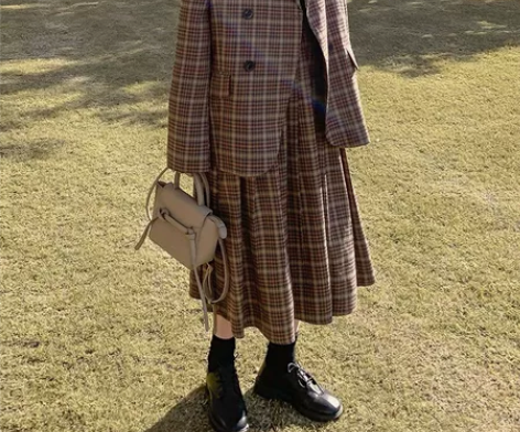 西装外套港风套装女复古两件套裙 吊牌在。全...
