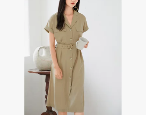 伊芙丽工装风连衣裙2021年新款夏季连袖长...