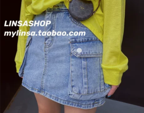 LINSASHOP 工装风设计感牛仔半身裙...