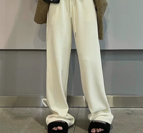 高腰休闲裤 长裤高腰秋冬针织软糯垂坠直筒裤...