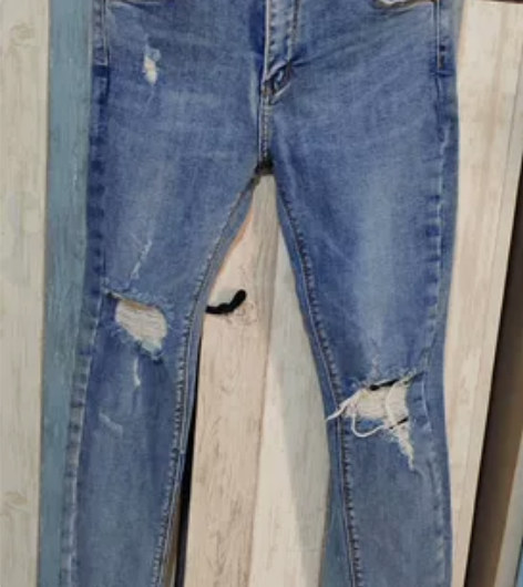 OKAFU秋冬新款破洞牛仔裤女MM修身小脚...