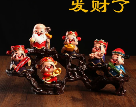 五福财神爷摆件创意办公室装饰品玄关电视柜店...