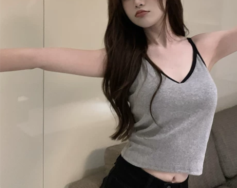 纯欲灰色小吊带背心女款夏短款外穿带胸垫辣妹...